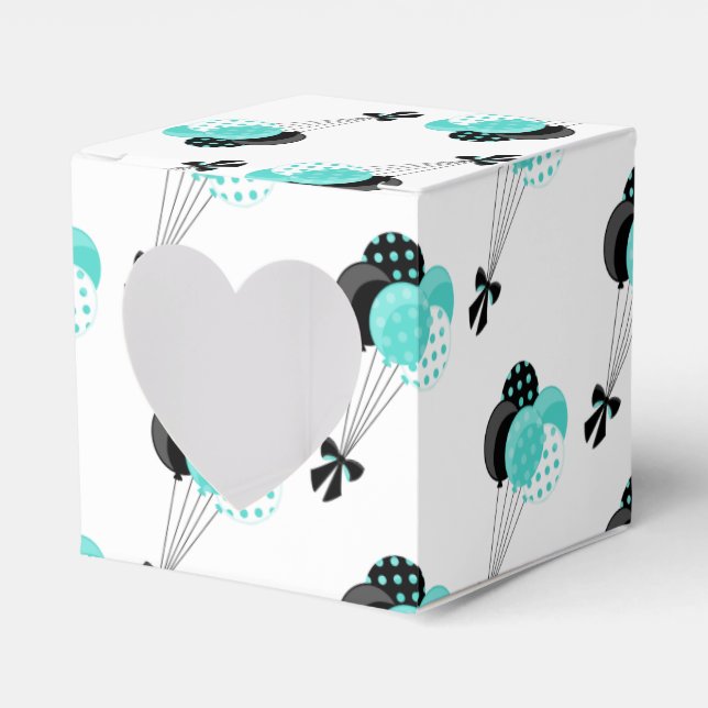 Teal and Black Balloon Celebration Favor Boxes (Front Side)