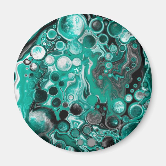 Teal and Black Bubbles Digital Fluid Art Cells   Magnet (Front)