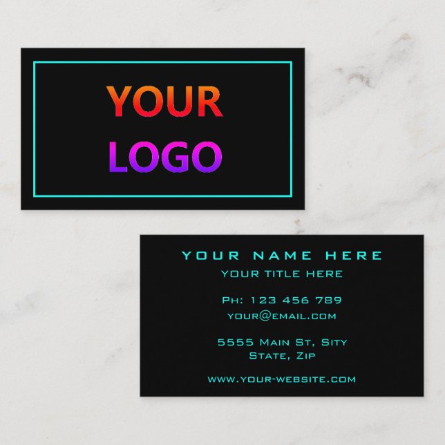 Teal and Black Business Card Template Choose Color (Front/Back)