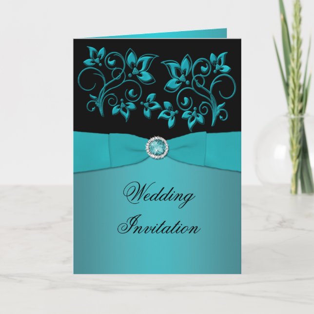Teal and Black Card Style Wedding Invitation (Front)