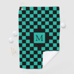 Teal and Black Checkerboard Pattern Monogram Golf Towel