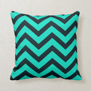 Teal and black chevron pillow. throw pillow
