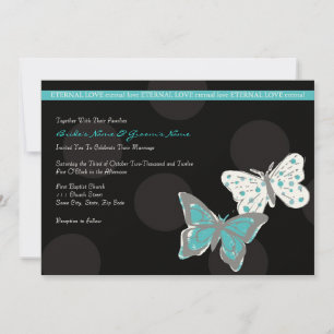 Teal and Black Cool Butterfly Wedding Invitation
