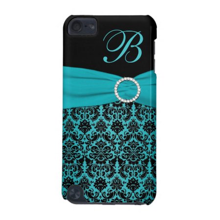 Teal And Black Damask Monogrammed Touch Ipod Touch (5th Generation) Ca