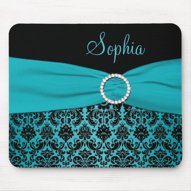 Teal and Black Damask Mousepad (Front)