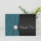 Teal and Black Damask Quinceanera Thank You Card (Standing Front)