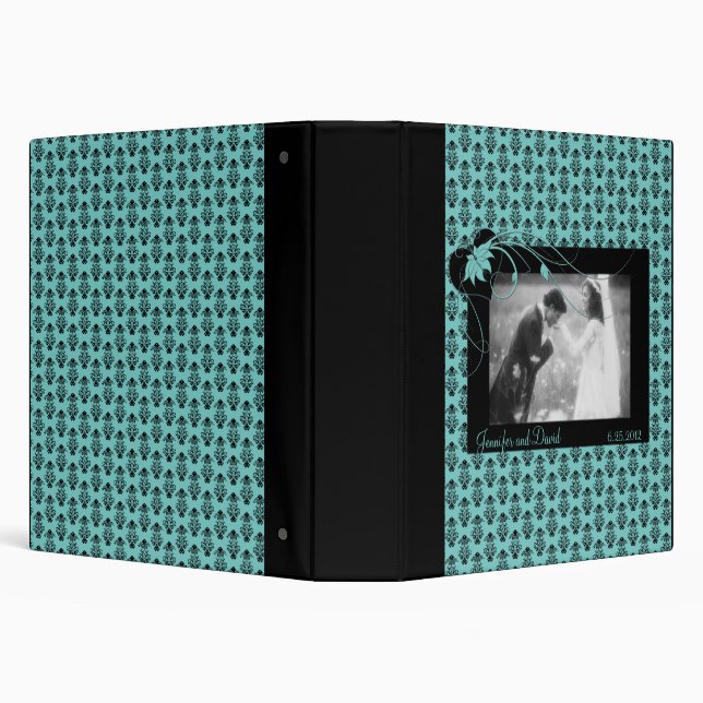 Teal and Black Damask Wedding Album 3 Ring Binder (Background)