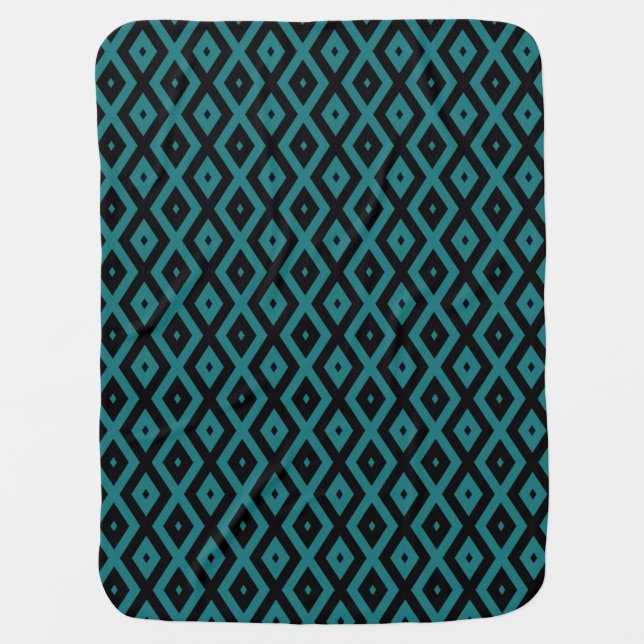 Teal and black diamond pattern baby blanket (Front)