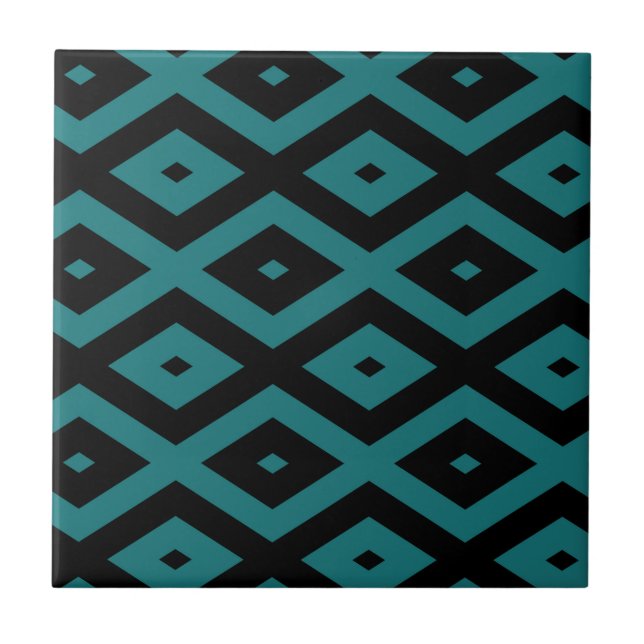 Teal and black diamond pattern ceramic tile (Front)