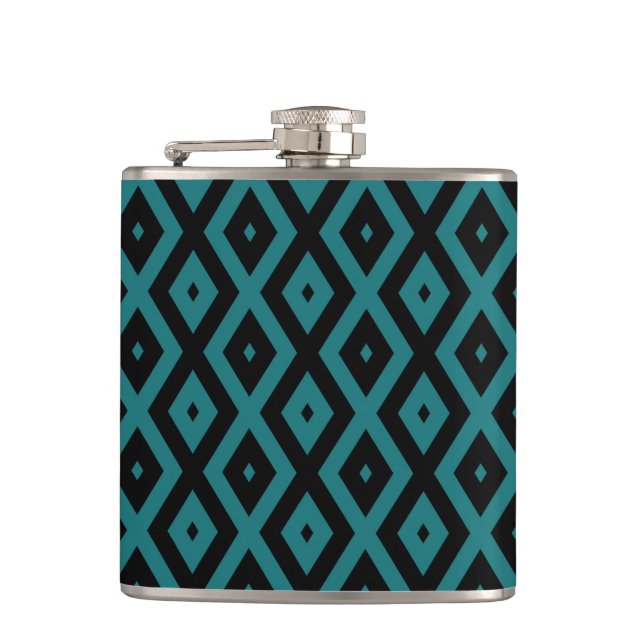 Teal and black diamond pattern flask (Front)