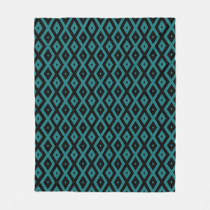 Teal and black diamond pattern fleece blanket