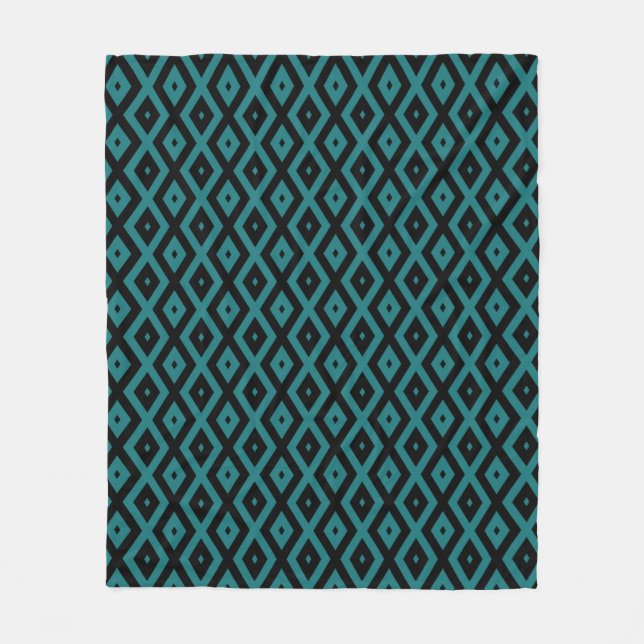 Teal and black diamond pattern fleece blanket (Front)