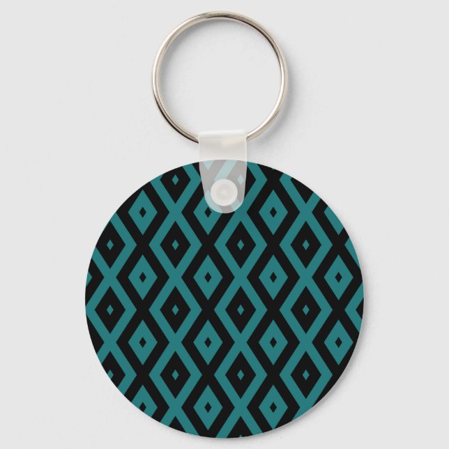 Teal and black diamond pattern keychain (Front)