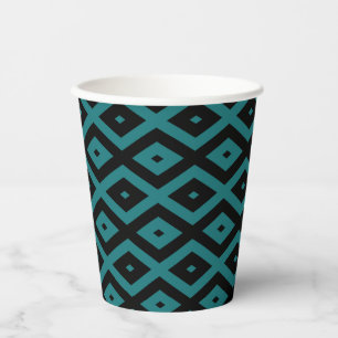 Teal and black diamond pattern paper cups