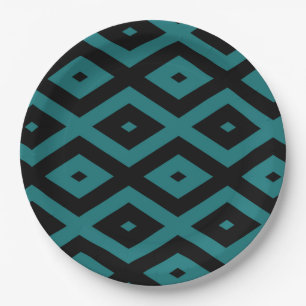 Teal and black diamond pattern paper plates