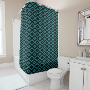 Teal and black diamond pattern shower curtain