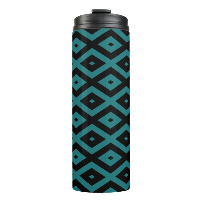 Teal and black diamond pattern thermal tumbler (Front)