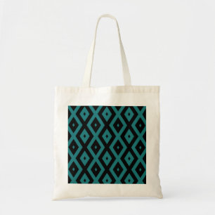 Teal and black diamond pattern tote bag