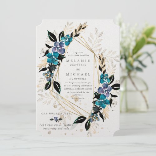 Teal and Black dramatic floral gothic wedding invi Holiday Card