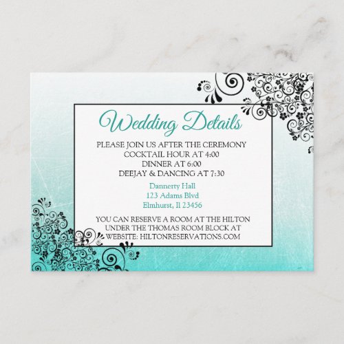 Teal and Black Elegant Wedding Details Card
