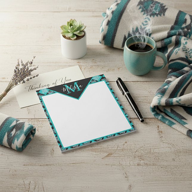Teal and black Ethnic squares personalized   Notepad (Creator Uploaded)
