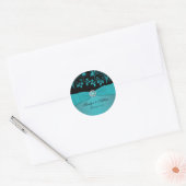 Teal and Black Floral1.5" Round Sticker (Envelope)