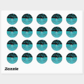 Teal and Black Floral1.5" Round Sticker (Sheet)