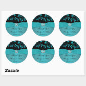 Teal and Black Floral 3" Round Thank You Sticker (Sheet)