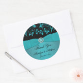 Teal and Black Floral 3" Round Thank You Sticker (Envelope)