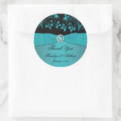 Teal and Black Floral 3" Round Thank You Sticker (Bag)