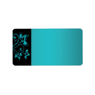 Teal and Black Floral Address Label