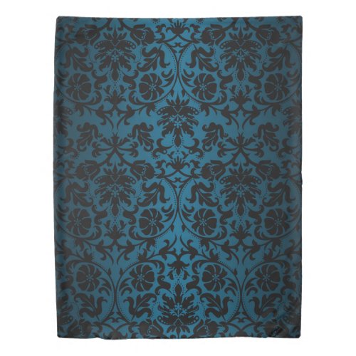 Teal and Black Floral Damask Pattern Design Duvet Cover