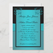 Teal and Black Floral Jewelled Wedding Invitation (Back)