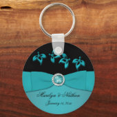 Teal and Black Floral Keychain (Front)