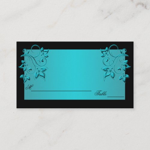 Teal and Black Floral Placecards Business Card Templates