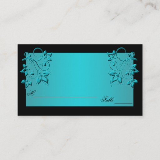 Customizable Teal and Black Floral Placecards Business Card Templates