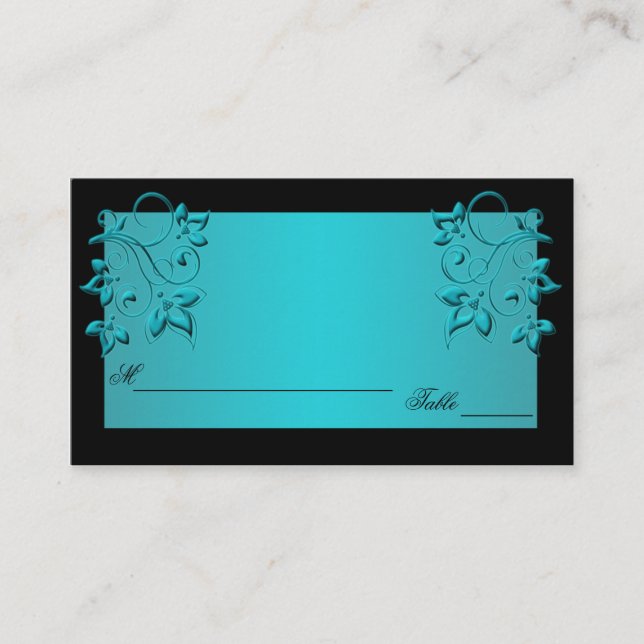 Teal and Black Floral Placecards (Front)