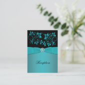 Teal and Black Floral Reception Card (Standing Front)