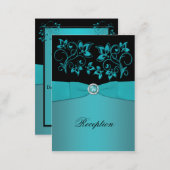 Teal and Black Floral Reception Card (Front/Back)