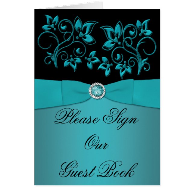 Teal and Black Floral Table Card (Front)
