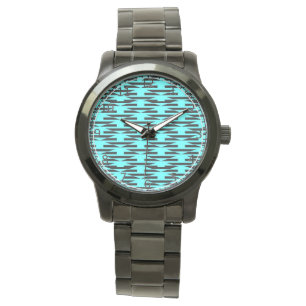 Teal and black geometric patterned watch