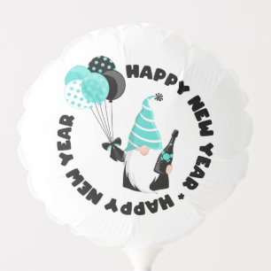 Teal and Black Gnome Celebrating New Year Balloon