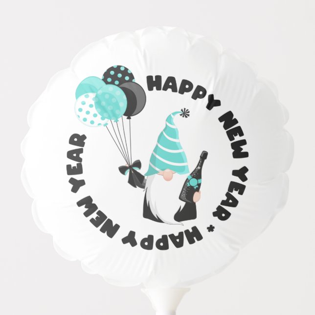 Teal and Black Gnome Celebrating New Year Balloon (Front)