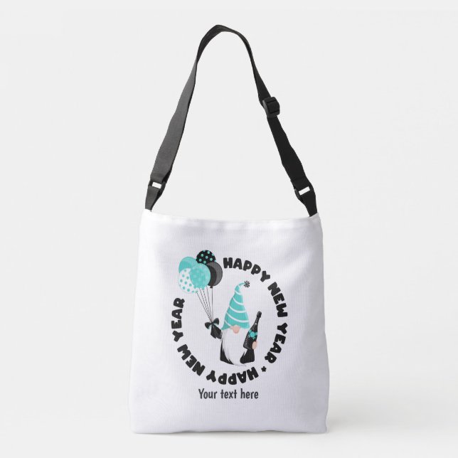 Teal and Black Gnome Celebrating New Year Crossbody Bag (Back)
