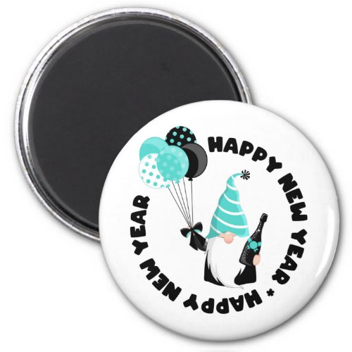 Teal and Black Gnome Celebrating New Year Magnet