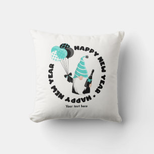 Teal and Black Gnome Celebrating New Year Throw Pillow