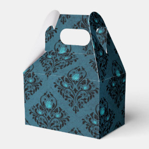 Teal and Black Gothic Roses Damask Favor Boxes
