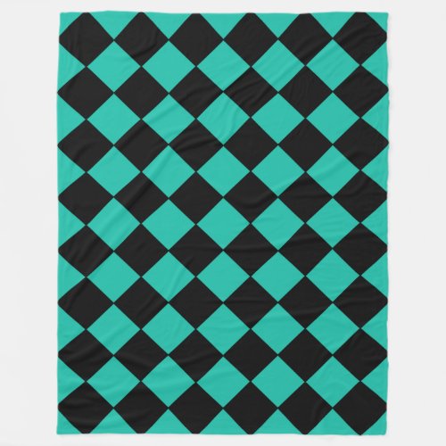 Teal and Black Harlequin Diamond Checked Pattern Fleece Blanket