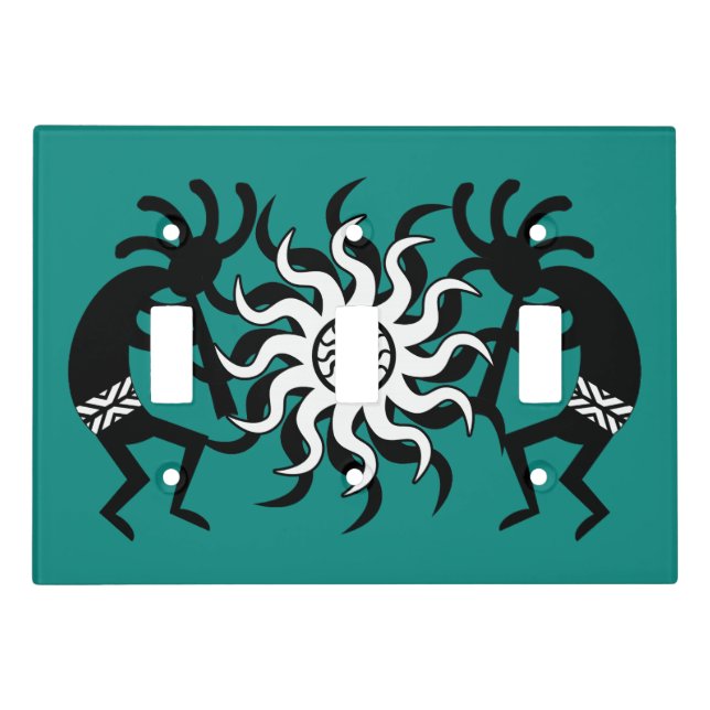 Teal And Black Kokopelli Light Switch Cover (Front)
