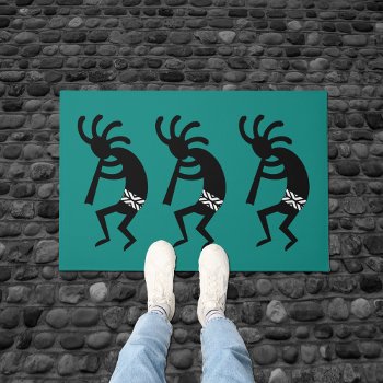Teal And Black Kokopelli Southwest Design Doormat by machomedesigns at Zazzle